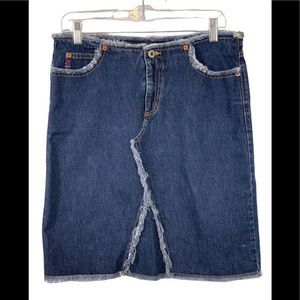 Vintage Guess Women’s Denim Skirt Raw Hem Fringe 90’s Y2K Pockets Size 30
